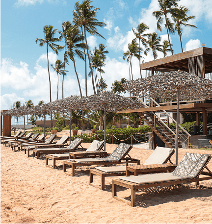 Day Use - Beach Club com espreguiçadeiras na praia